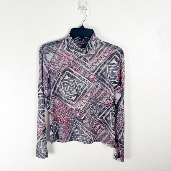 St. John Sport Tops - ST. JOHN Sport Mesh Sheer Abstract Print Long Sleeves High Neck Top Size Small
